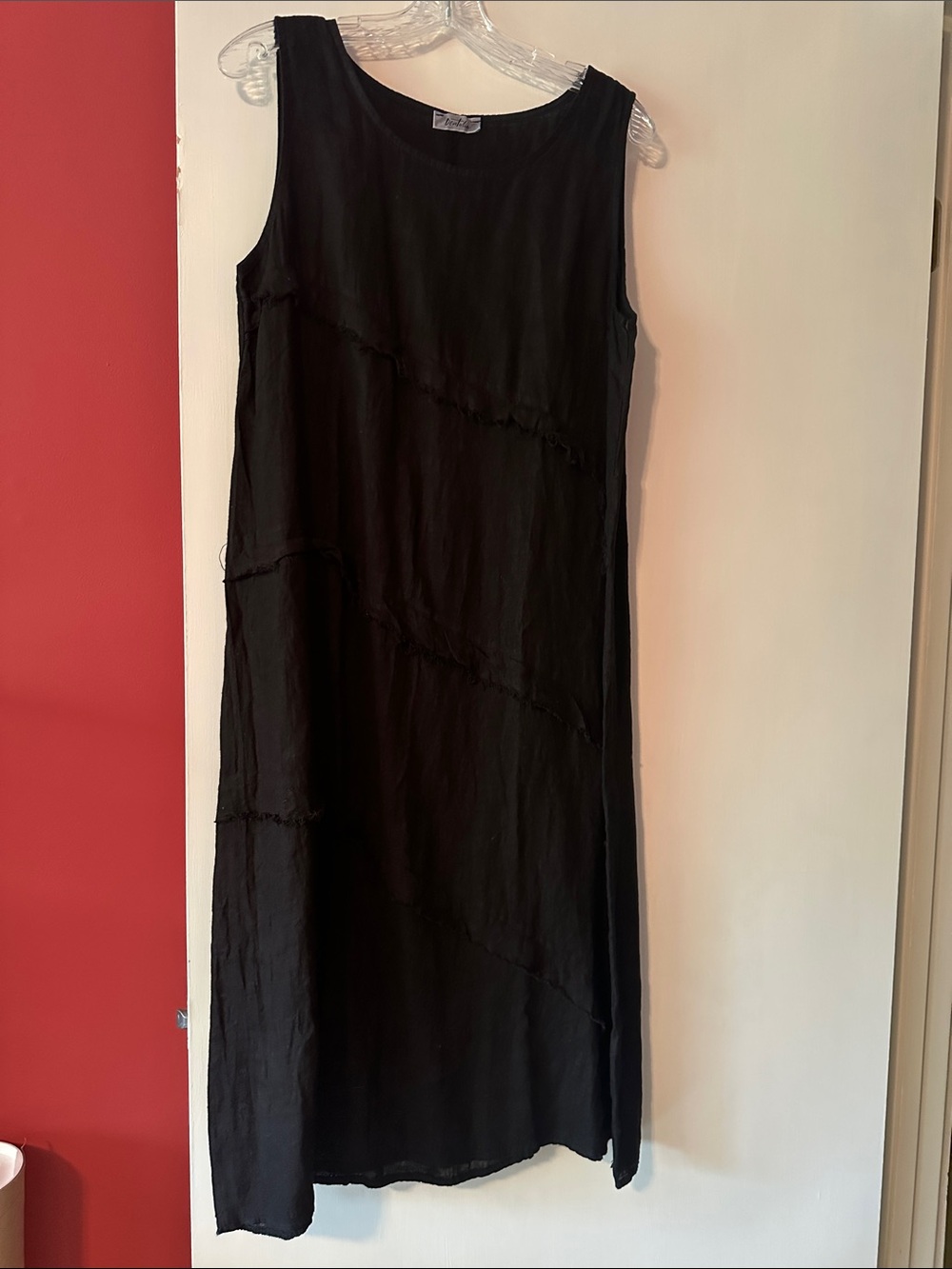 Sleeveless Black Maxi Dress with Diagonal Seam Detail by Devitalia